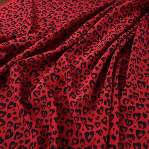 Silk Crepe de Chine/Heart Printed Red Fabric/45&quot;/22mm/for Dresses/Shirts/Blouses/By the Yard