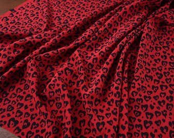 Silk Crepe de Chine/Heart Printed Red Fabric/45&quot;/22mm/for Dresses/Shirts/Blouses/By the Yard
