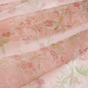 JFHOGT - Tessuto di seta organza blu 6 momme con stampa floreale - 137 cm di larghezza tagliato su misura