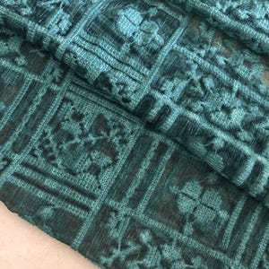 Beautiful cross-stitched embroidered, vintage turquoise crinkle silk georgette, fashion silk fabric Dresses, skirts, decor, by the yard