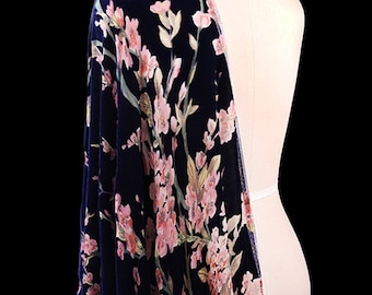 HONGMEI - 6 colors Plum Floral on Burnout Silk Velvet Fabric - 114cm wide by the Yard