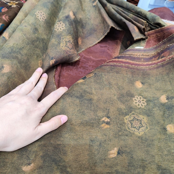 ZZYRBX - Handmade 27 Momme HUALUO Jacquard Hongyunsha Mud Silk Fabric (Openwork texture) - 110cm by the Yard