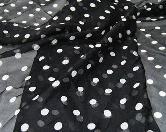 BAIBODIAN- 5.5 Momme White Polka Dots Silk Chiffon Fabric - 140cm wide by the Yard