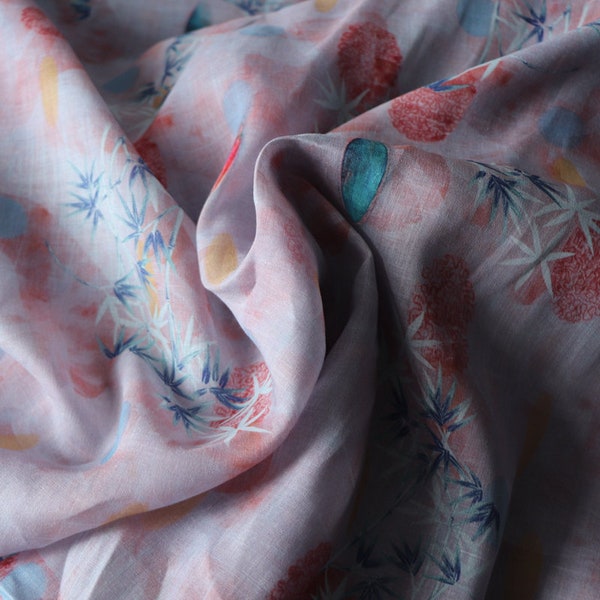 FENZHU - Floral Print Ramie Fabric-By the Yard
