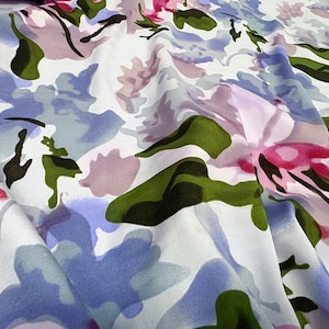 XLSUIM - Tecido de cetim charmeuse de seda com estampa floral, 19 momme, elástico - 106 cm de largura por jarda