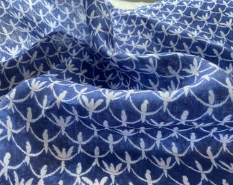 YDLLN - Digtital Print Birds Indigo Dye Style Linen Fabric - 130cm wide by the Yard