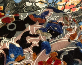 WUYEHUA - Sheer Print White on Black Burnout Silk Velvet Fabric - 110cm wide by the Yard