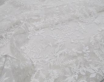 XIAOSUI - Tissu organza de soie brodé blanc - 130 cm de large par mètre
