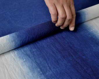 Indigo Fabric, Hand dyed Cotton Gradient blue color Fabric, for Tea pats/Table runners/Bedding/Pillowcase/Bag/Apparel, by the meter