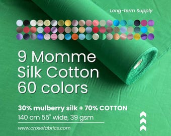 Silk Cotton Fabric, 9 Momme 30% Silk 60 Colors, 140cm Wide by the Yard or Meter