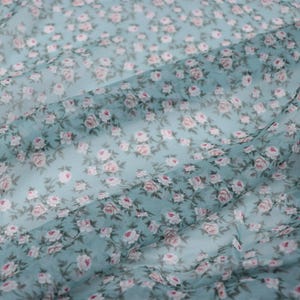 FENQIN - 8 Momme Blue Background with Floral Print Silk Georgette Fabric - 140cm wide by the Yard