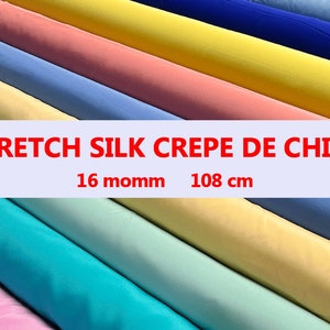 16 Momme 20 Colors Solid Stretch Silk Crepe de Chine Fabric - 108cm wide by the Yard