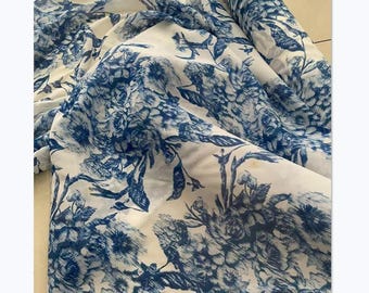 DDQHCI - 16 momme Floral Print Silk Crepe de Chine Fabric - 110cm wide by the Yard