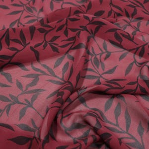 DARKYE - 12 Momme Lightly Sandwashed Red Background with Leaves  Print Silk Georgette Fabric - 114cm wide by the Yard