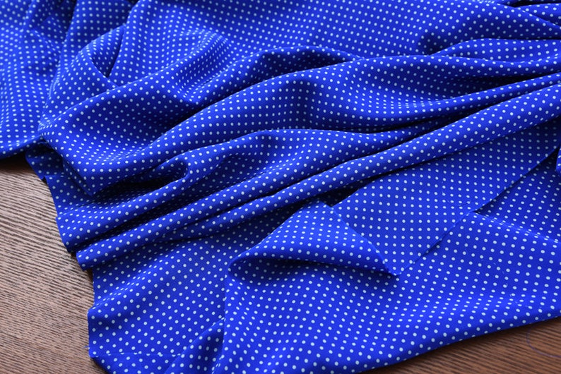 Summer blue polka dots Silk Crepe de Chine Etsy