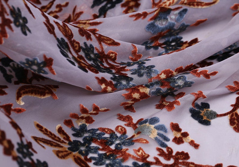 Gray Silk burnout Fabric kimonos Fashion Fabric for dresses shawls silk rayon velvet 114cm45\u201d by the yard