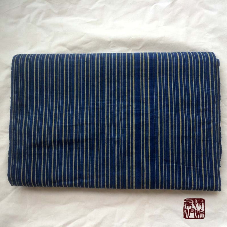 by the meter Hand woven /& Hand yarn dyed with Natural indigo dyes craft fabric for clothes blue yellow stripped hand made stuffs