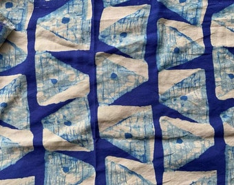 YDLBSL - Digtital Print Beige Background Indigo Dye Style Linen Fabric - 140cm wide by the Yard