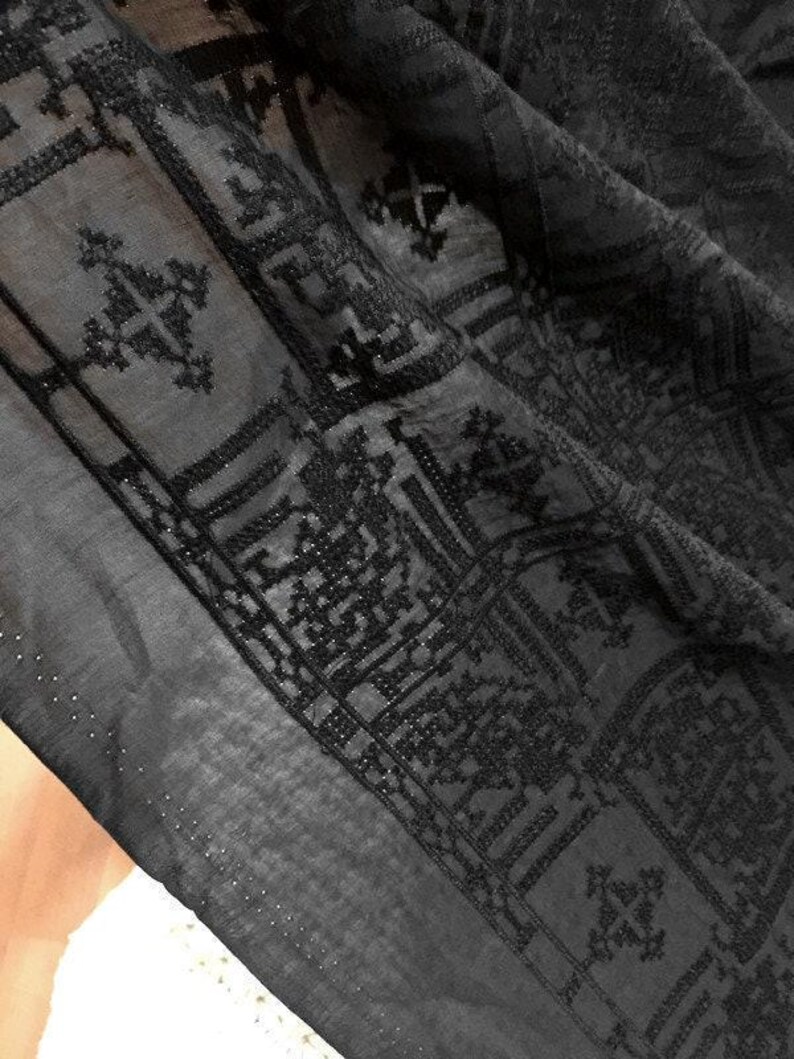 SHIZIXIU - Vintage Cross-Stitched Embroidered Silk Cotton Fabric - 135cm wide by the Yard image 2