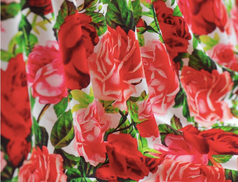 112cm44 for SpringSummer Dresses skirts blouses Red roses Silk stretch double Georgette fabric by the yard