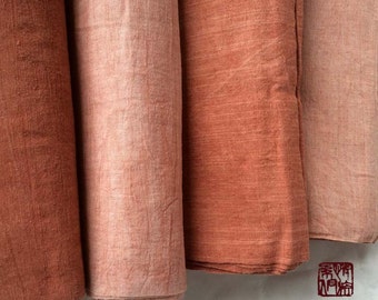 Baumwollstoff handgewebt, Hand gefärbt mit natürlichen Mineralfarben, Schönes ziegelrotes/lachsfarbenes Bastelgewebe, grober Stoff- Meterware