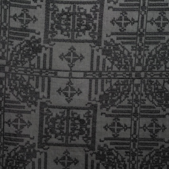 HEISHIZI - Vintage Cross-Stitched Embroidered Silk Cotton Fabric - 135cm wide by the Yard
