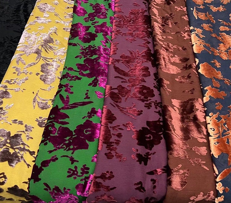 【OVERDUEFLAIR】VELVET KERCHIEF XIUSESYH - Floral Sheer Crinkled Burnout Silk Velvet Fabric
