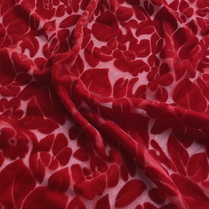 HOTAOYU - Floral Sheer Burnout Silk Velvet Fabric - 114cm wide by the Yard