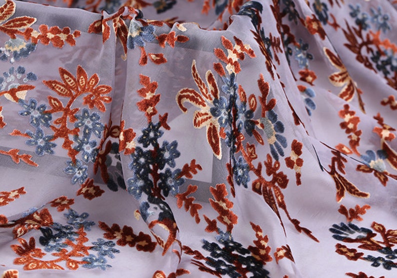 Gray Silk burnout Fabric kimonos Fashion Fabric for dresses shawls silk rayon velvet 114cm45\u201d by the yard