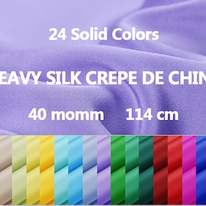 24 Solid Colors - 40 Momme Heavy Silk Crepe de Chine Fabric - 114cm wide by the Yard