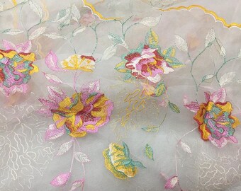 JINGMEI - Flowers Embroidered Silk Organza Fabric - 130cm wide by the Yard