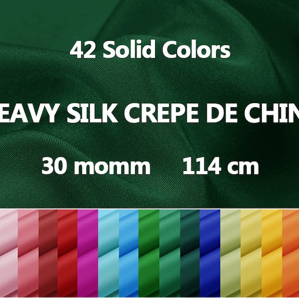 43 couleurs unies - Tissu crêpe de Chine de soie épais 30 momme - 114 cm de large par mètre