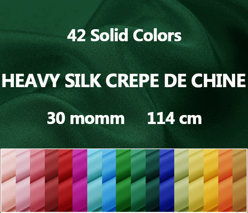 43 Solid Colors - 30 Momme Heavy Silk Crepe de Chine Fabric - 114cm wide by the Yard