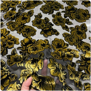 QIUHUANG - Floral Sheer Burnout Silk Velvet Fabric - 114cm wide by the Yard