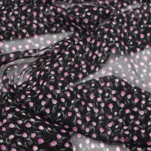 HDISUI - 8 Momme Black Background Floral Print Silk Georgette Fabric - 140cm wide by the Yard