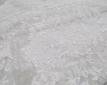 XIAOSUI - White Embroidered Silk Organza Fabric - 130cm wide by the Yard