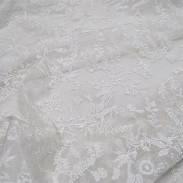 White Embroidered Organza Silk 137 Fabric main image 1