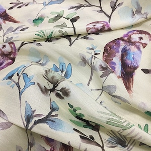 CHUNYOU - 20 momme Seide Leinen Stoff mit Vögel Print - 120 cm breite Masse