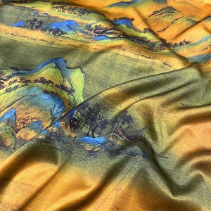 JIANGSHAN - 19 momme Digital Print Stretch Silk Satin Fabric - 140cm wide by the Yard