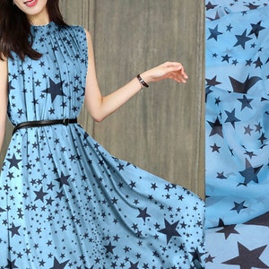 Fashion Little Star Print Silk Chiffon Fabric, Light Soft Transparent, 54&quot;/138cm 6mm, for Summer Dresses/Blouses/Skirts/Scarves, by the yard