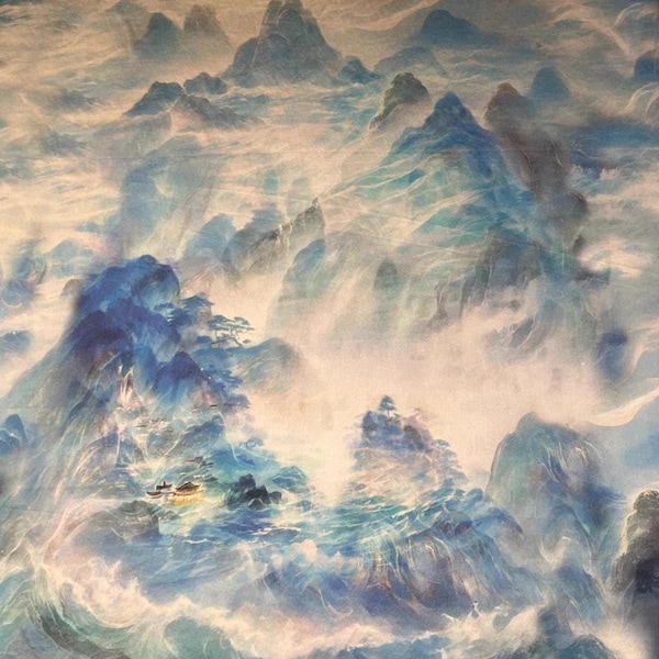 CFQLJST - PIZI Mud Silk Satin, 60 Momme print Chinese painting, 112cm wide x 145cm by fixed size