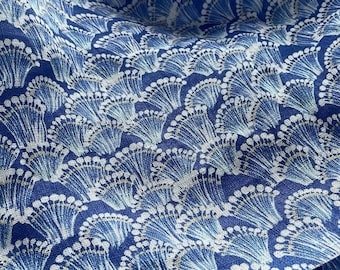 YDLBKH - Digtital Print Shell Flower Indigo Dye Style Linen Fabric - 130cm wide by the Yard