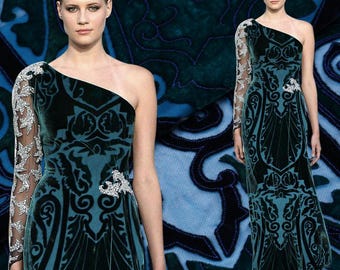 PEISILI - Green Paisley Sheer Burnout Silk Velvet Fabric 114cm wide by the Yard