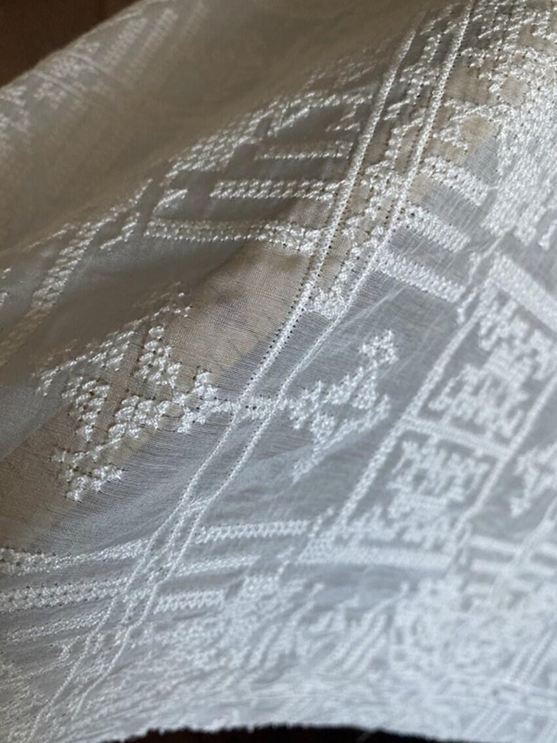 SHIZIXIU - Vintage Cross-Stitched Embroidered Silk Cotton Fabric - 135cm wide by the Yard image 5