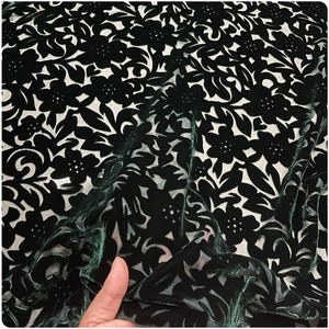 MOLVLIU - Dark Green Floral Sheer Burnout Silk Velvet Fabric - 114cm wide by the Yard