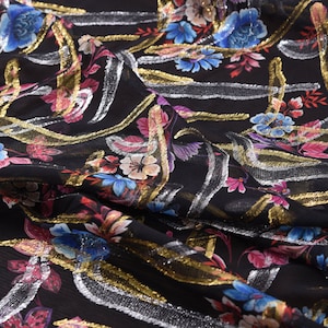 SHANJH - Golden Thread Weave Silk Georgette Fabric - 140cm wide by the Yard