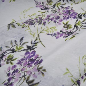 ZIHUALV - 14 momme Flowers Print Silk Linen Fabric - 140cm wide by the Yard