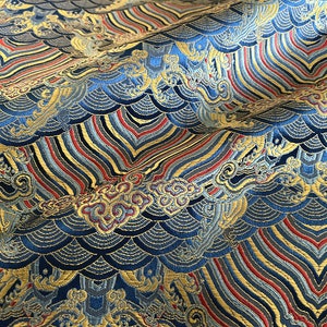 Traditional Ocean waves Silk rayon jacquard brocade Fabric, 29.5&quot;/75cm, 25mm fashion fabric for dresses, skirts, shirts, by the yard