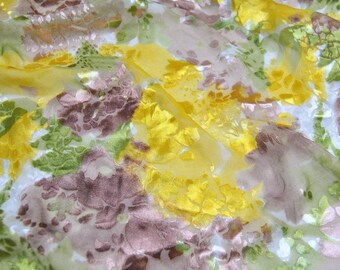 HUANGMEN - Flowers Sheer Burnout Silk Devore Satin Fabric - 138cm wide by the Yard