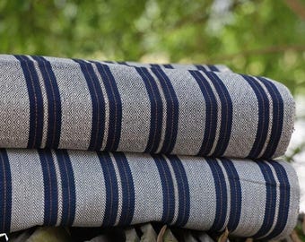 YUGUWEN - Natural Indigo dyes Hand Woven Rhombus Texture Cotton Fabric-By the Yard